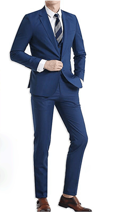 韩版修身男西装蓝色平驳领西服套装定制